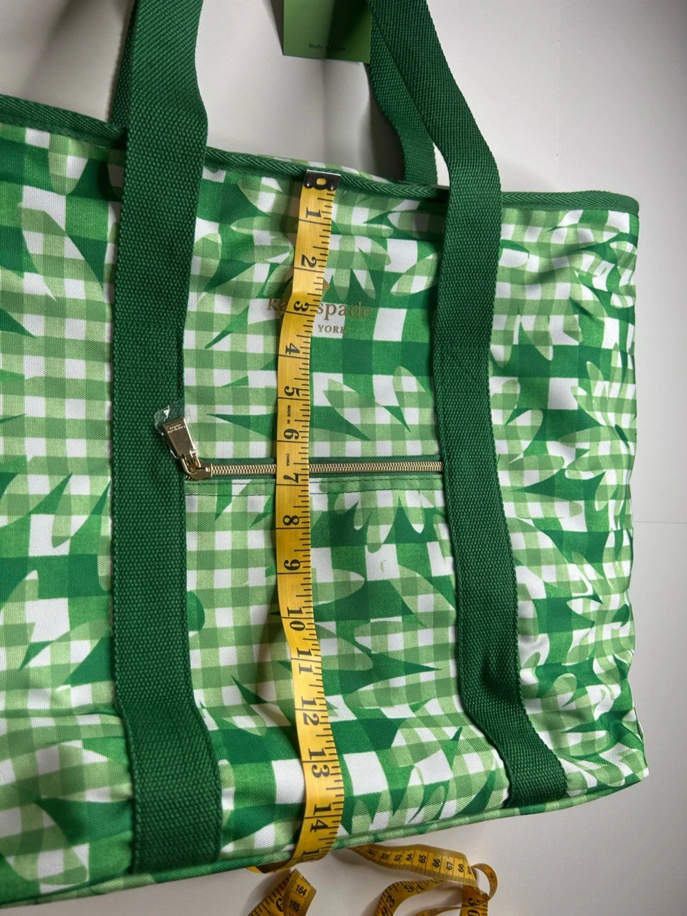kate spade NWT Daisy Green Gingham Floral Tote Insulated Grandmacore Beach Mod